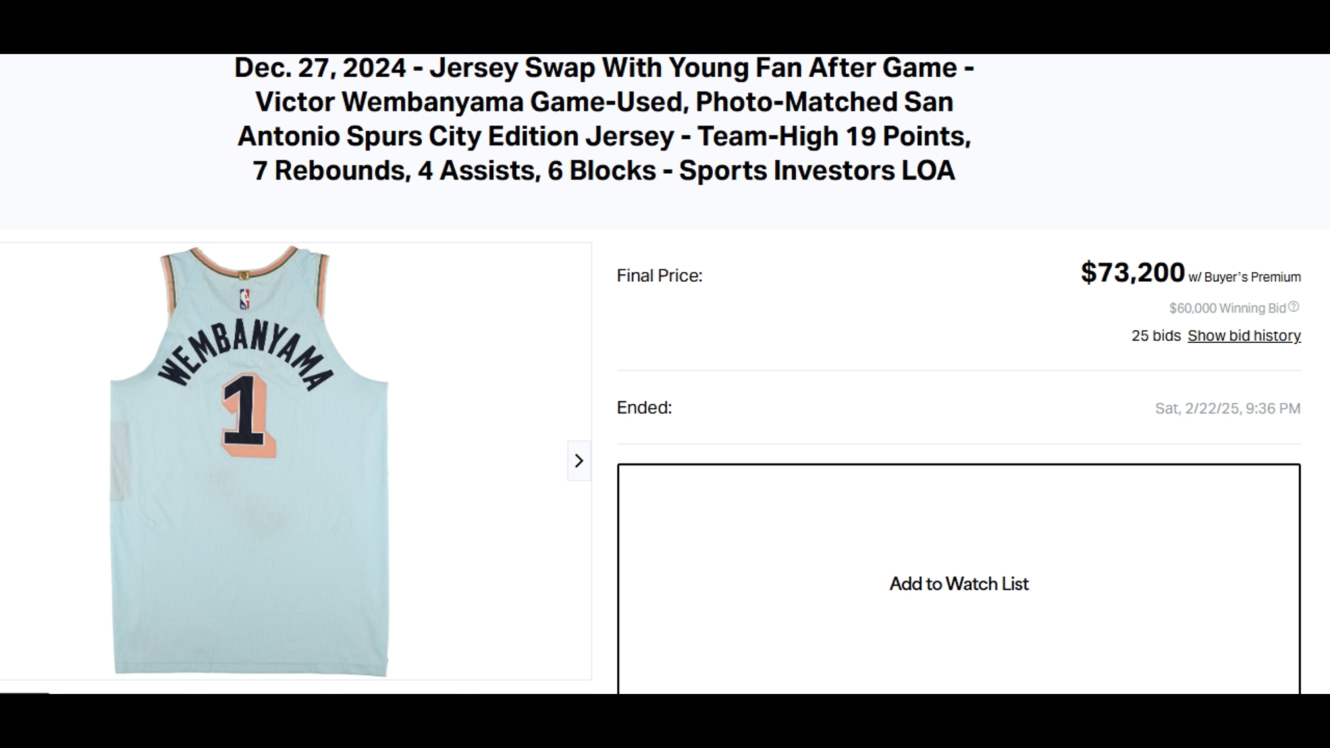 DB视讯百家乐卖了7万多！换文班球衣的小球迷的父亲起诉拍卖平台 要求撤回出售